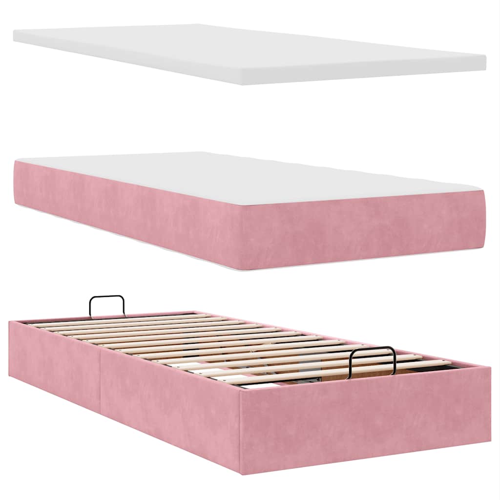 Enjoy restful nights with this ottoman bed with mattress and LED lights in pink 100 x 200 cm velvet fabric
