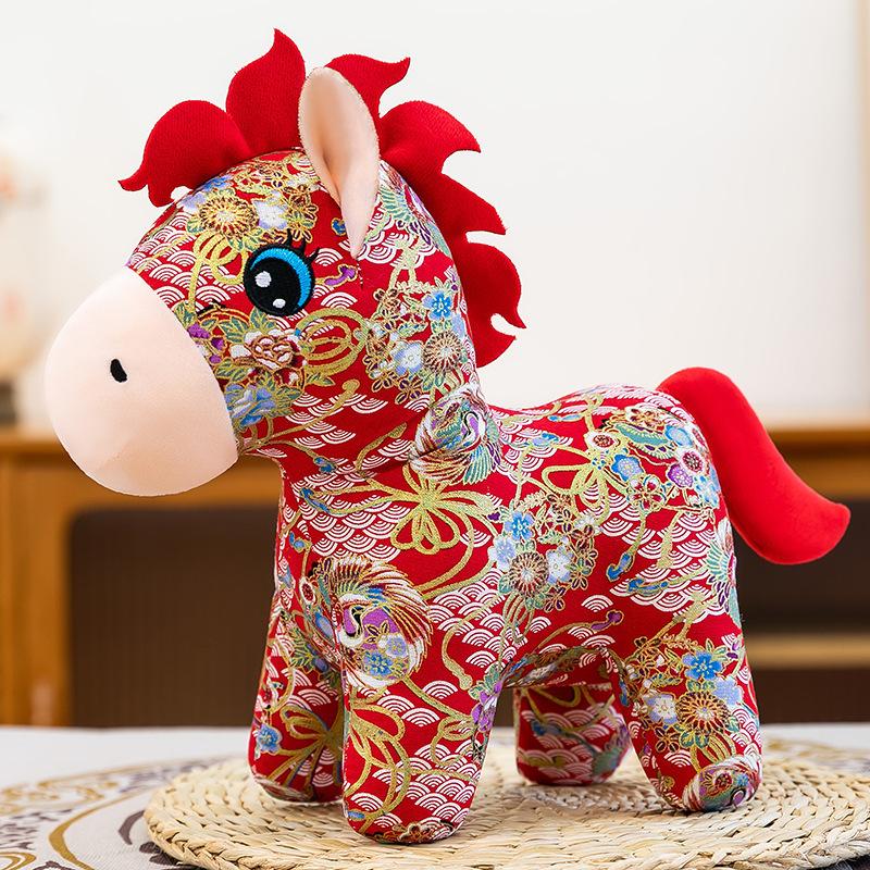 Новогодний Талисман Лошадь Плюшевая Набивная Кукла Игрушка для Детей Подарки 20/25/30 см Тканевая Лошадь для Домашнего Декора Фестиваля