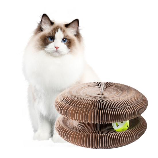 Круглая игрушка-гармошка для кошек с колокольчиком, складная игрушка-кошачья голова, орган, кошачий столб, интерактивная игрушка для игр