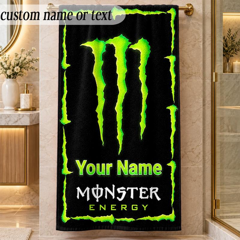 Beach TowelMonster Energy Custom Name Text Personalized Soft Towel for Beach Pool Indoor Home Decor Gift