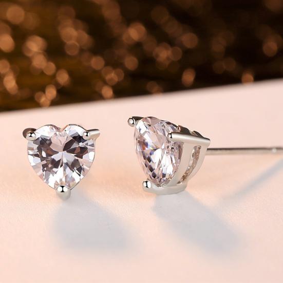 Леди Блестящий цирконий Любовь Сердце Кулон Ожерелье Серьги-гвоздики Комплект Ювелирных Изделий