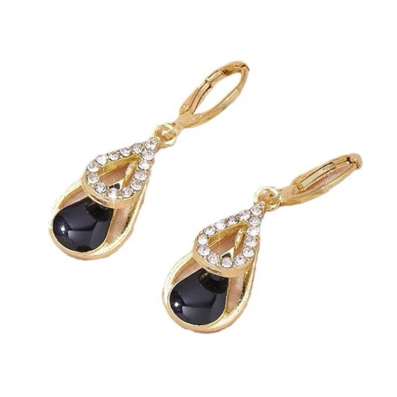 New Rhinestone Water Droplet Black Hollow Earrings For Woman Fashion Korean Jewelry Temperament Girl's Daily Wear Earrings
