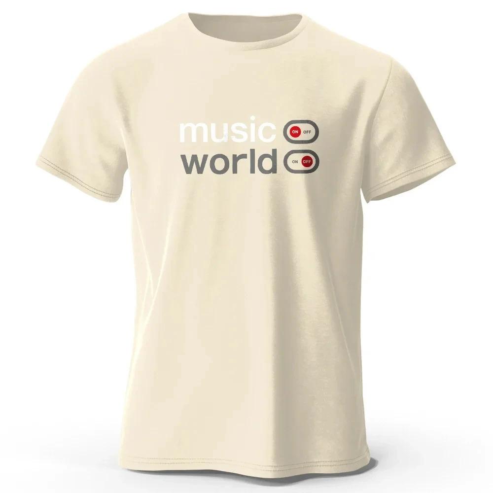 Футболка с принтом «Music World» для мужчин, 100% хлопок, классические свободные футболки с забавной графикой для мужчин и женщин, летние свободные удобные футболки