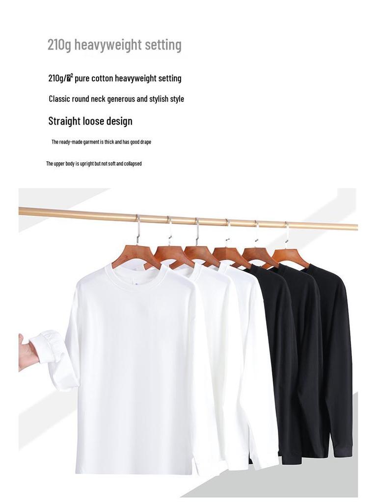 Унисекс Футболка с длинным рукавом в рубчик из чистого хлопка | Повседневный свободный базовый слой