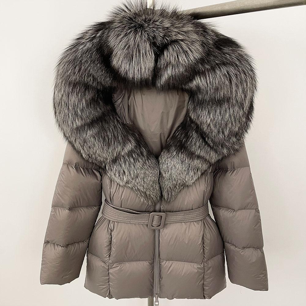OFTBUY 2024 Белый утиный пух пальто толстый теплый 90% зимняя куртка женская натуральный мех енота лисы воротник с капюшоном женский повседневный