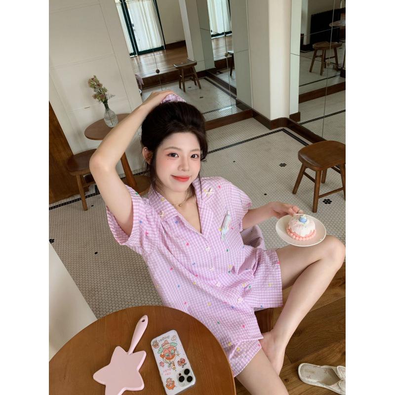 Live stream explosion sweet wind short-sleeved thin pajamas women's cotton cardigan student loungewear women's Korean version set