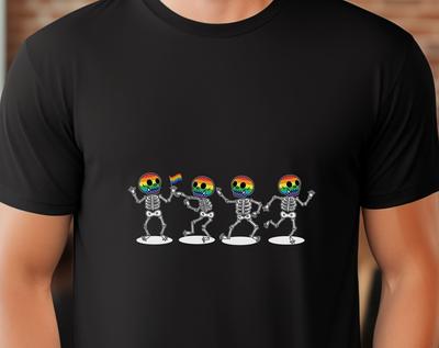 Gay Pride T-Shirt, Unisex Rainbow LGBT Tee, Dancing Skeletons Gift
