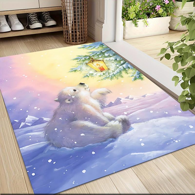 Polar Bear Lantern Snow Scene Carpet Rug Soft Washable Anti Slip Home Living Room Sofa Mats Personalized Christmas Rug