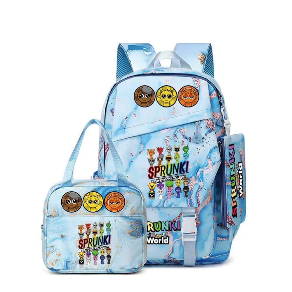 New Rhythm Box Sprunki Music Game Schoolbag Backpack Pencil Case Three-piece Set Student Heat Transfer Backpack D