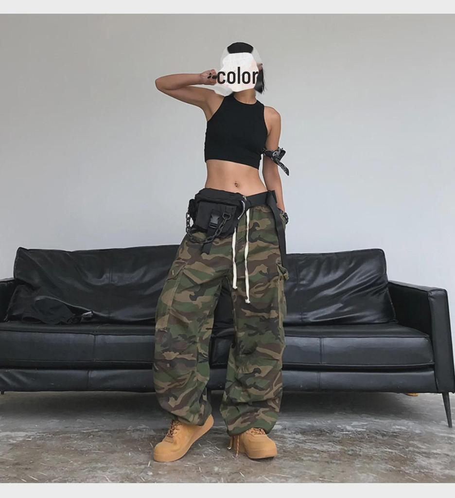 Унисекс Американский уличный ретро камуфляжный комбинезон с широкими штанинами и большими карманами