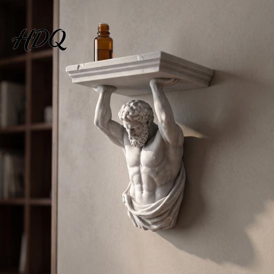 Настенная полка-витрина в классическом стиле, 3D-печатная скульптура Геракла, полка, ретро-полка для акцента в гостиной, органайзер с текстурой камня