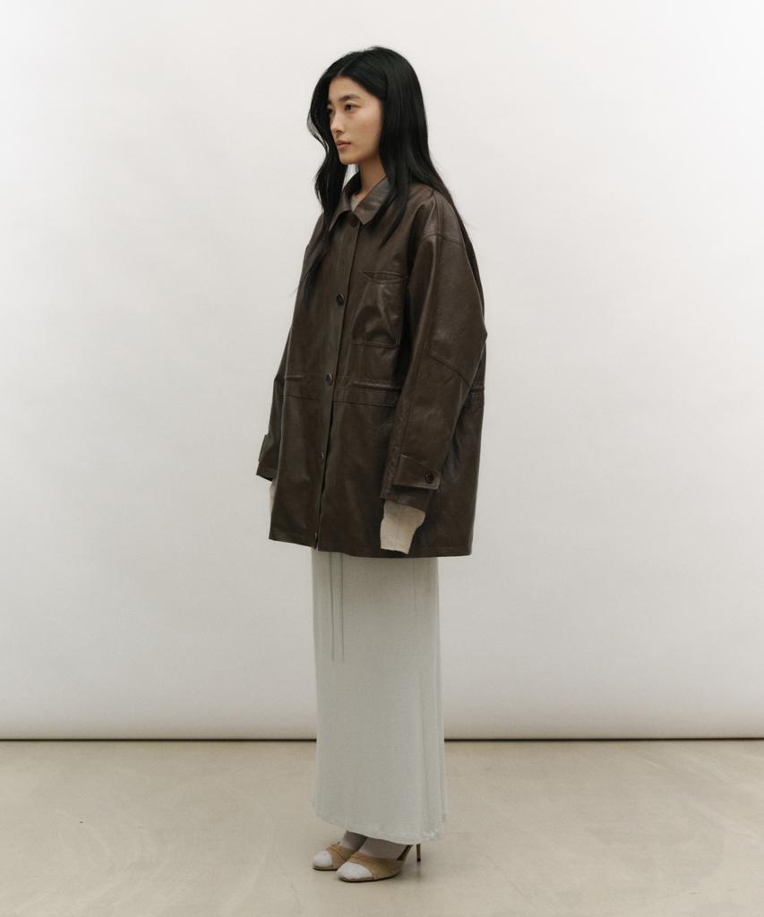 LOW TIDE Drawstring Leather Half Jacket [Brown]