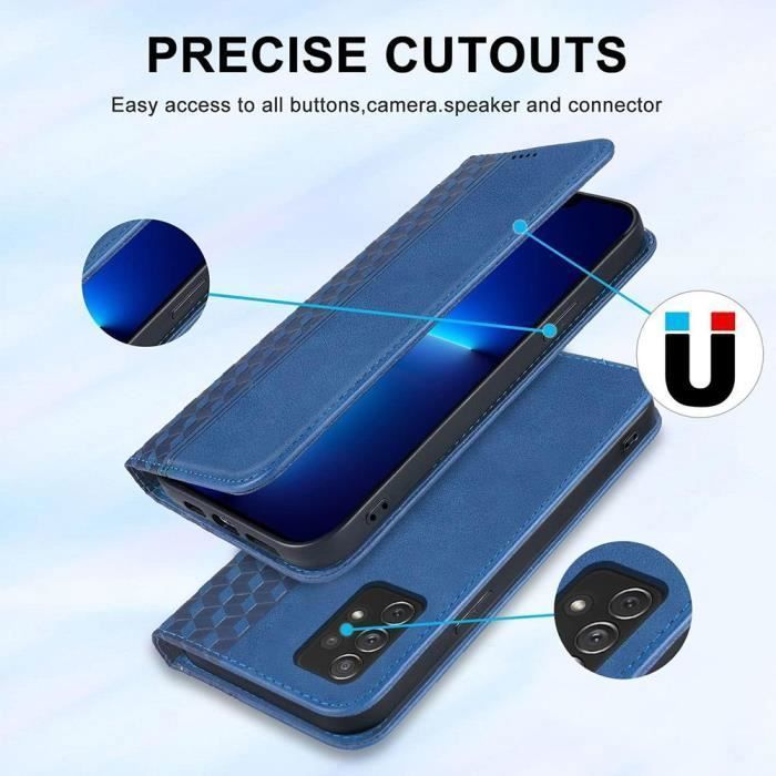 Coque de protection - BOOLING - pour Samsung Galaxy A14 5G - Synthécuir Bleu Marine - Motif Mosaïque - avec 2 Verres Trempés