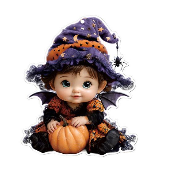 Car Mirror Hanging Decoration Cartoon Witch Cat/Kids 2D Flat Acrylic Pendant Halloween Car Rearview Mirror Ornament