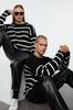 Women's Fashionable Stylish Sweater Black Wide Fit Couple Striped Knitwear Sweater