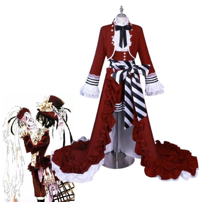 Высококачественный наряд Сиэля из «Темного дворецкого» с красной чайной чашкой, с аксессуарами и париком, размеры XS-XXXL
