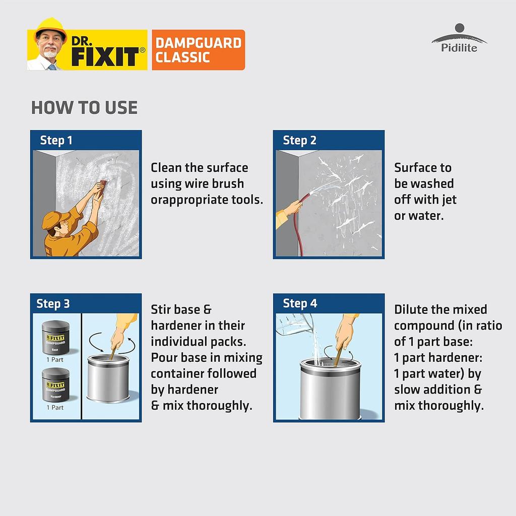 DR. FIXIT Dampguard Classic 1 кг Гидроизоляционное покрытие для внутренних стен, потолков, железобетонных резервуаров. Водостойкое