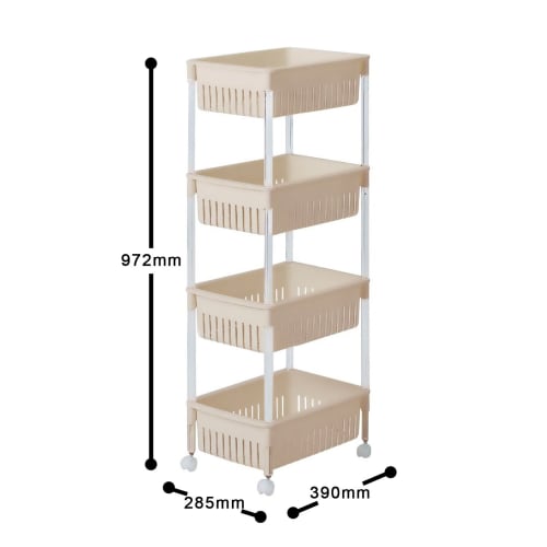 Sanko Plastic M-40 Luce Kitchen Cart, Beige, 4-Tier, 28.5cm Wide X 39cm Deep X 97.2cm High, Made In Japan, Mesh Finish with Casters, Stylish Space-Sav