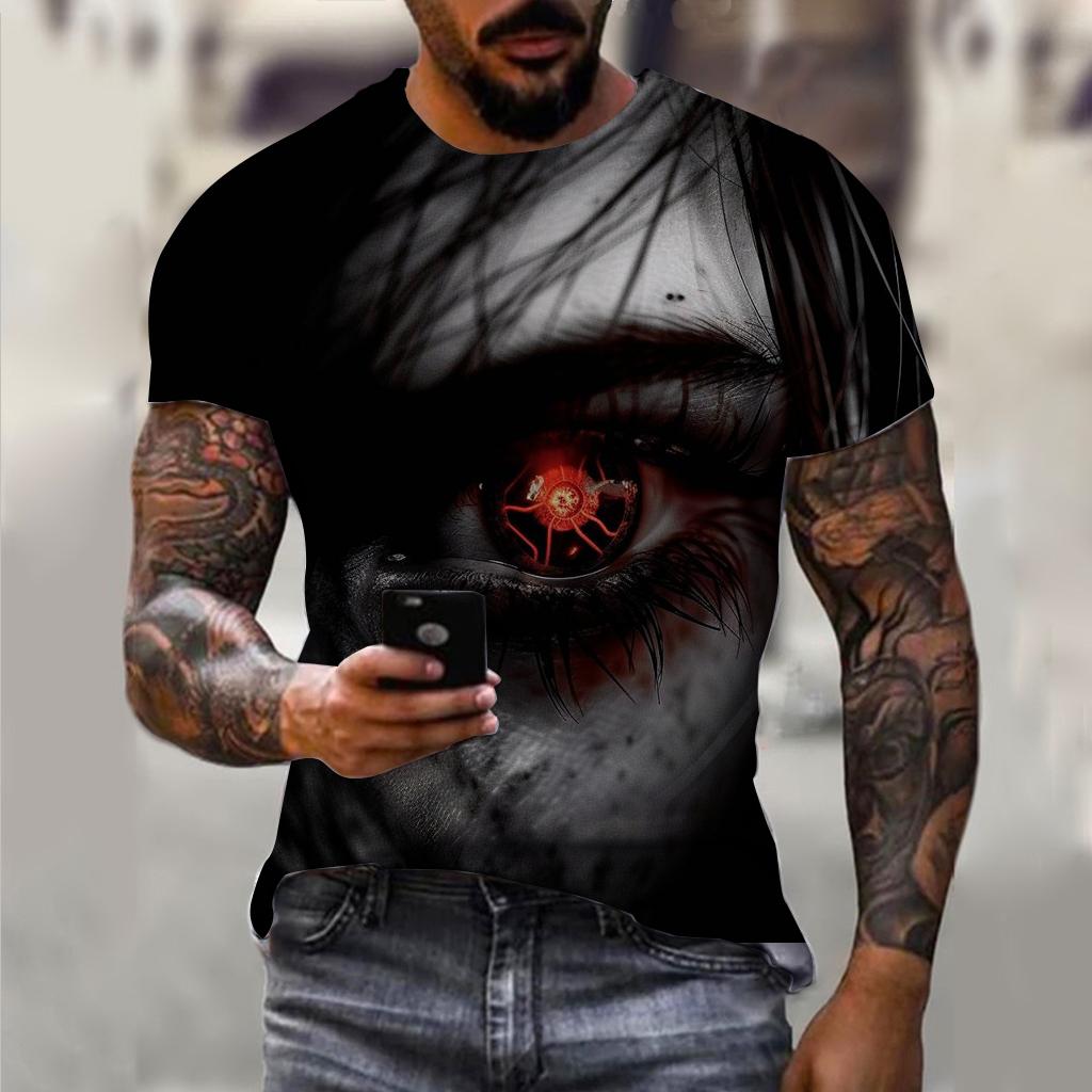 Винтажные футболки для мужчин, топы с 3D принтом «ужасные глаза», летняя футболка большого размера с короткими рукавами, повседневные футболки с круглым вырезом, мужская одежда