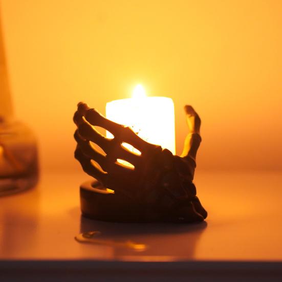 Подсвечник в виде скелета на Хэллоуин, жуткий череп в форме руки, подставка для чайной свечи, подсвечник, центральный элемент, украшение для рабочего стола, орнамент