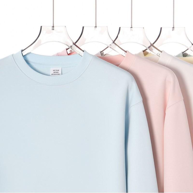 Mens Oversized Solid Color Heavyweight 400g Cotton-Blend Hoodless Sweatshirt Casual Round Neck Long Sleeve Fall