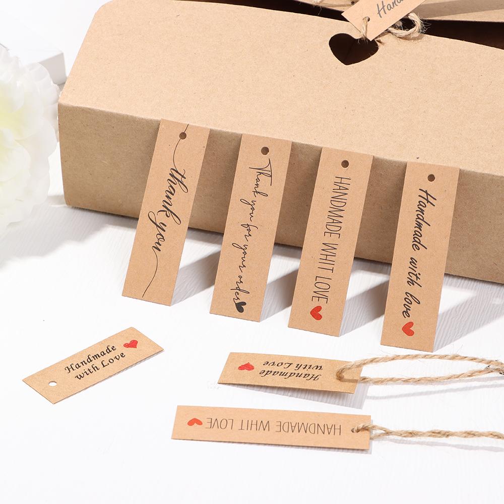 Supplies Enclose 10M Strings Thank You Hanging Tags “Merci” Labels Kraft Paper Handmade With Love