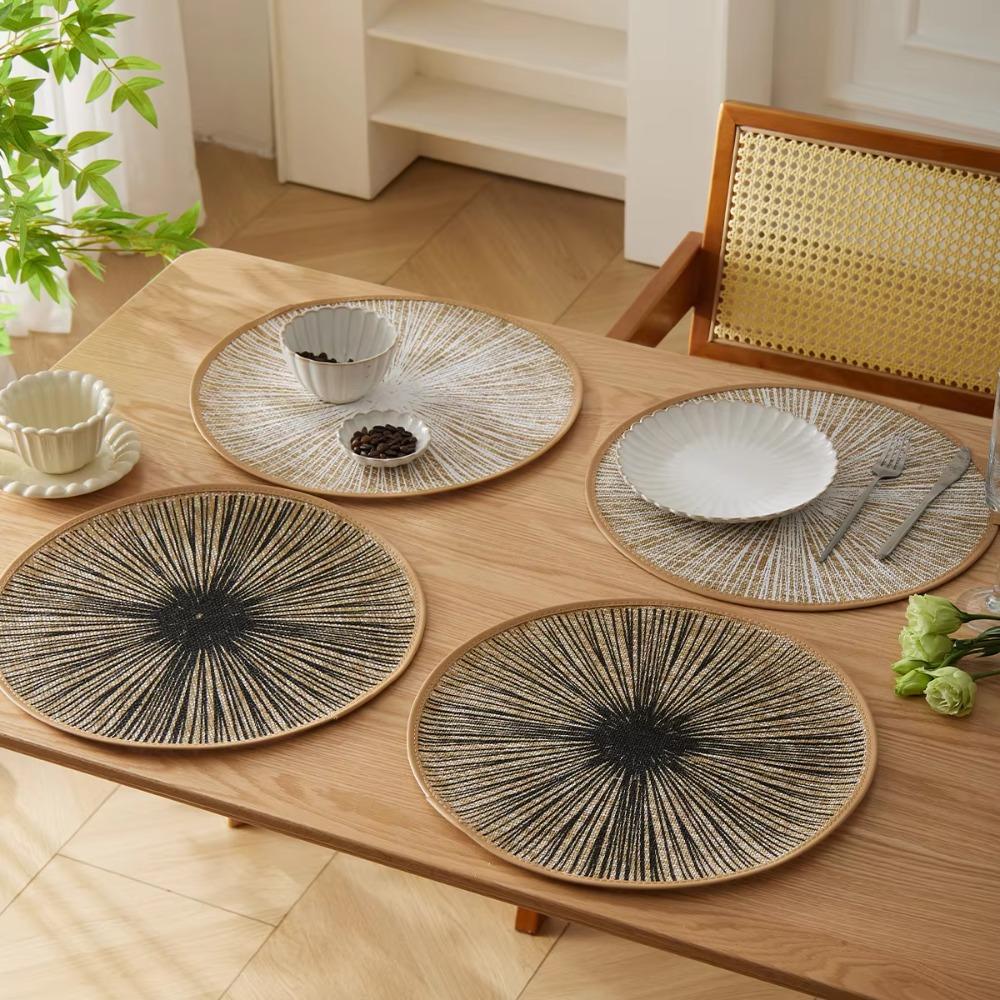 4PCS Bohemia Round Burlap Macrame Placemats Ray Pattern Dinnerware Mat Jute Tableware Mat Hotel