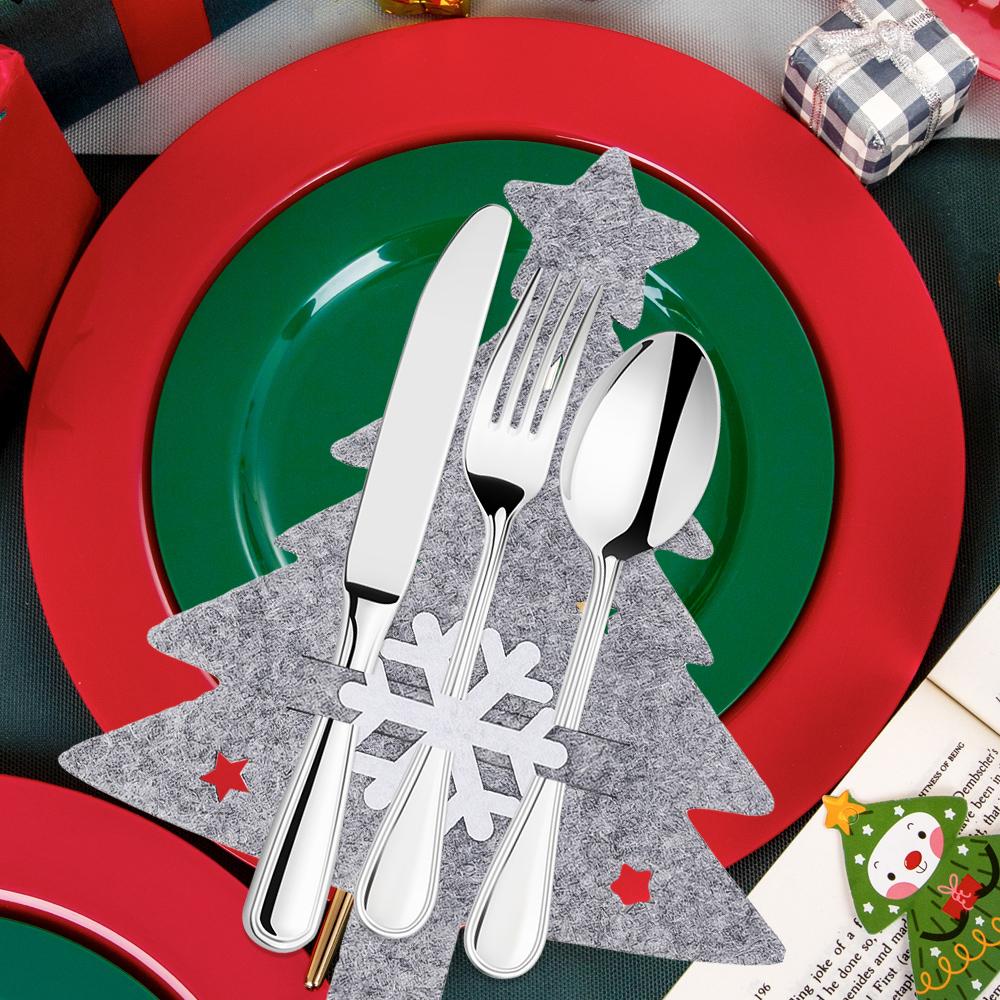 Рождественские чехлы для ножей и вилок, фетровая ткань со снежинками, ложки, держатели для столовых приборов, сумки для дома, рождественский, новогодний, праздничный, праздничный стол, украшение