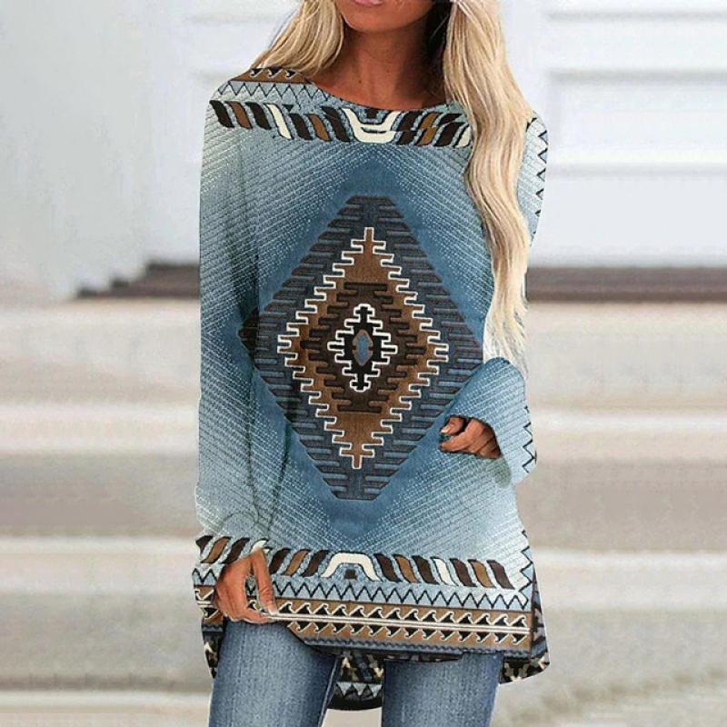 Этническая футболка с 3d принтом, женские модные футболки, повседневные топы с длинными рукавами, осенние свободные винтажные футболки с графическим принтом в стиле Харадзюку