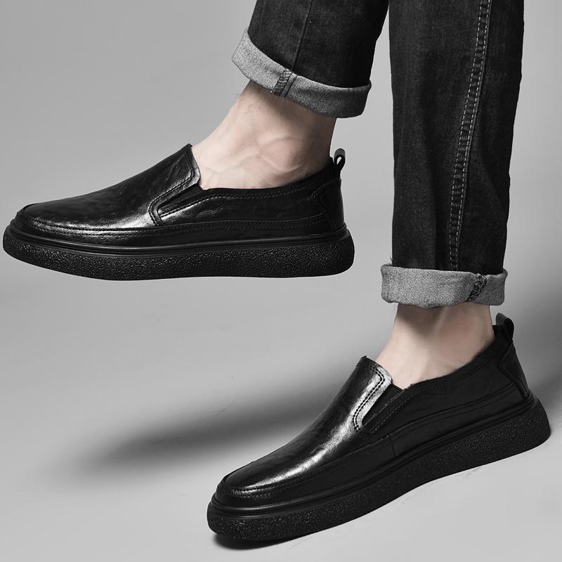 Fashion Flat Bottomed Men's Leather Shoes Quality Elegance Comfort Style Office Driving Outdoor Leisure Business Brown Adult Loafer