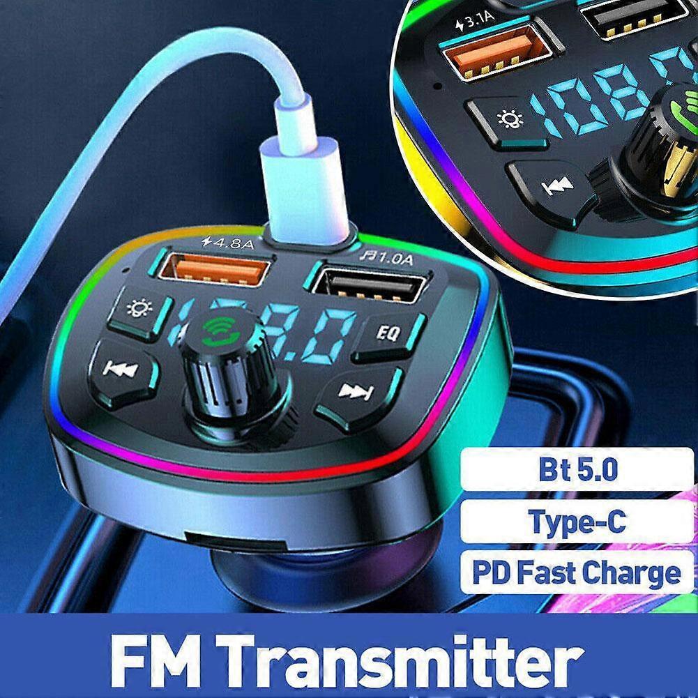 Car Charger FM Transmitter Bluetooth5.0 Hands Free True 3.1A Dual USB Port PD