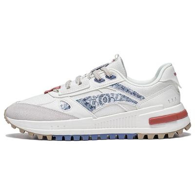 Li Ning Cheng Feng 2.0 Ткань Синтетическая кожа Нескользящие Износостойкие Низкие Спортивные Повседневные Туфли Женские Кроссовки Бежевый Синий AGCT156-4