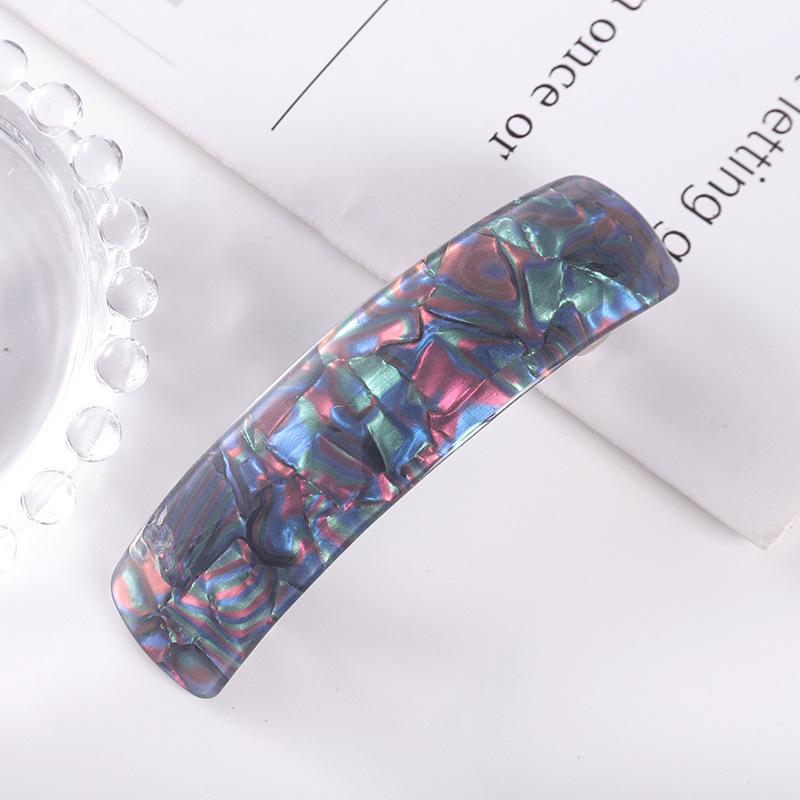Korean Trendy Acetate Plaid Hair Clip - Colorful Curved Design for Bangs
