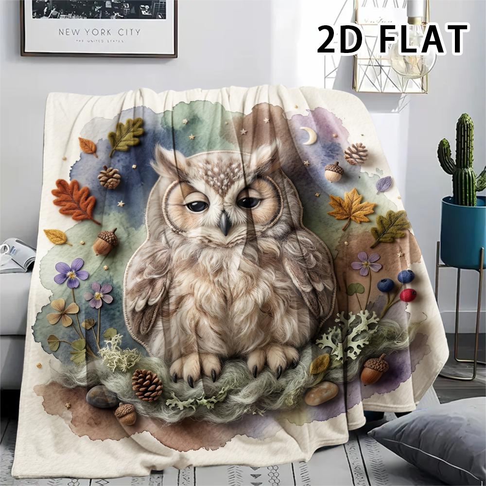 1Pc Collage Watercolor Owl Print Flannel Blanket,High quality Comfortable for All Seasons,Home Decor,Warmth and Comfort,Perfect for Christmas Gifts