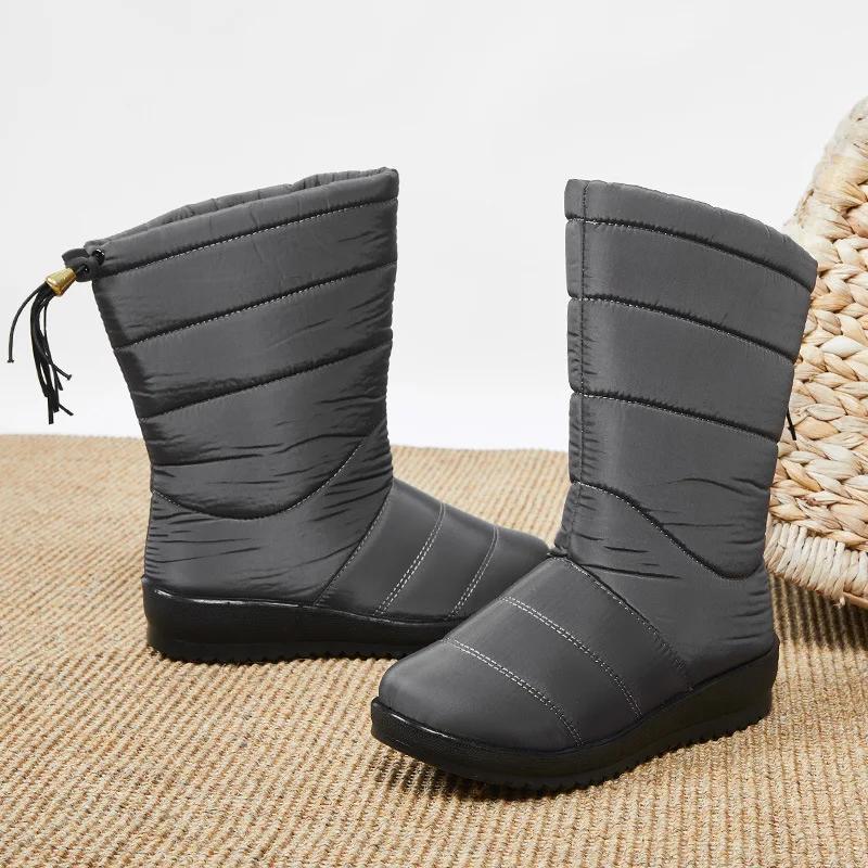 Модные женские ботинки Водонепроницаемые Зимние Снежные Ботильоны Мех Плюш Пуховые Теплые Туфли Кисточка Черные Женские Ботильоны Модные Ботас Мухер Зимние