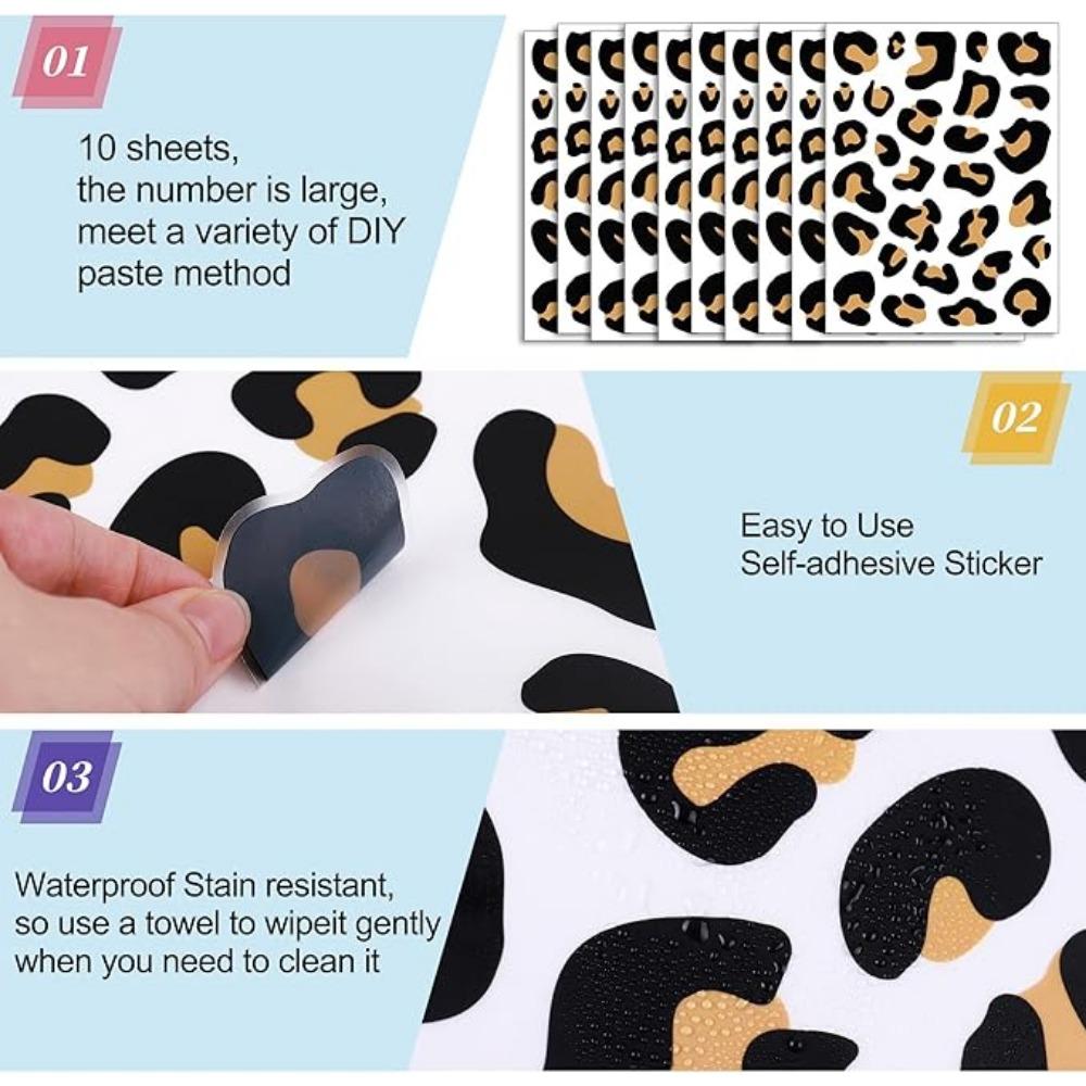 10 листов настенных наклеек с леопардовым принтом, настенные наклейки с черным леопардовым принтом, виниловые обои для самостоятельного снятия обоев и приклеивания для спальни, детской комнаты, украшения дома