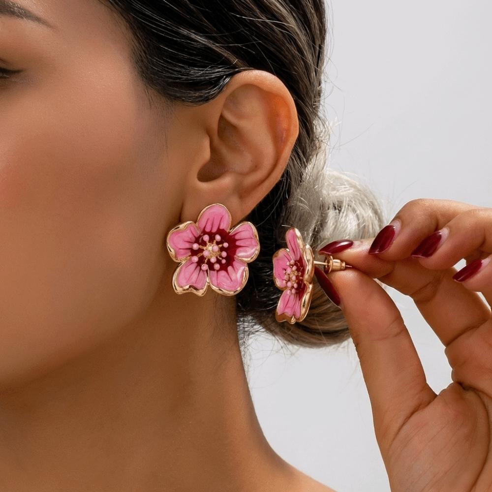 Drip Oil Floral Stud Earrings Enamel Drop Earrings Retro Flower Earrings Girls