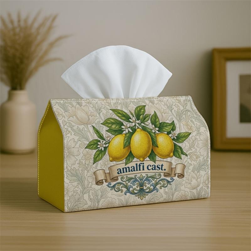 1pc Vintage Mediterranean Leaf Tissue Box-Yellow Green Nature Graphic, Durable Napkin Organizer for Car, Kitchen, Dining, Home Decor-Decorative Tablet