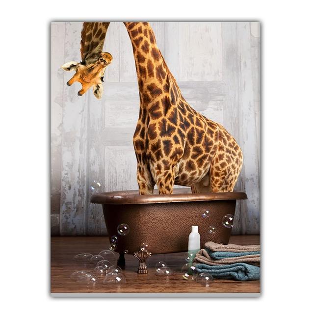 Lovely Alpaca Elephant Cow Giraffe Toilet Canvas Paintings Animal Posters Prints Wall Art Pictures for Living Room Decor Cuadros