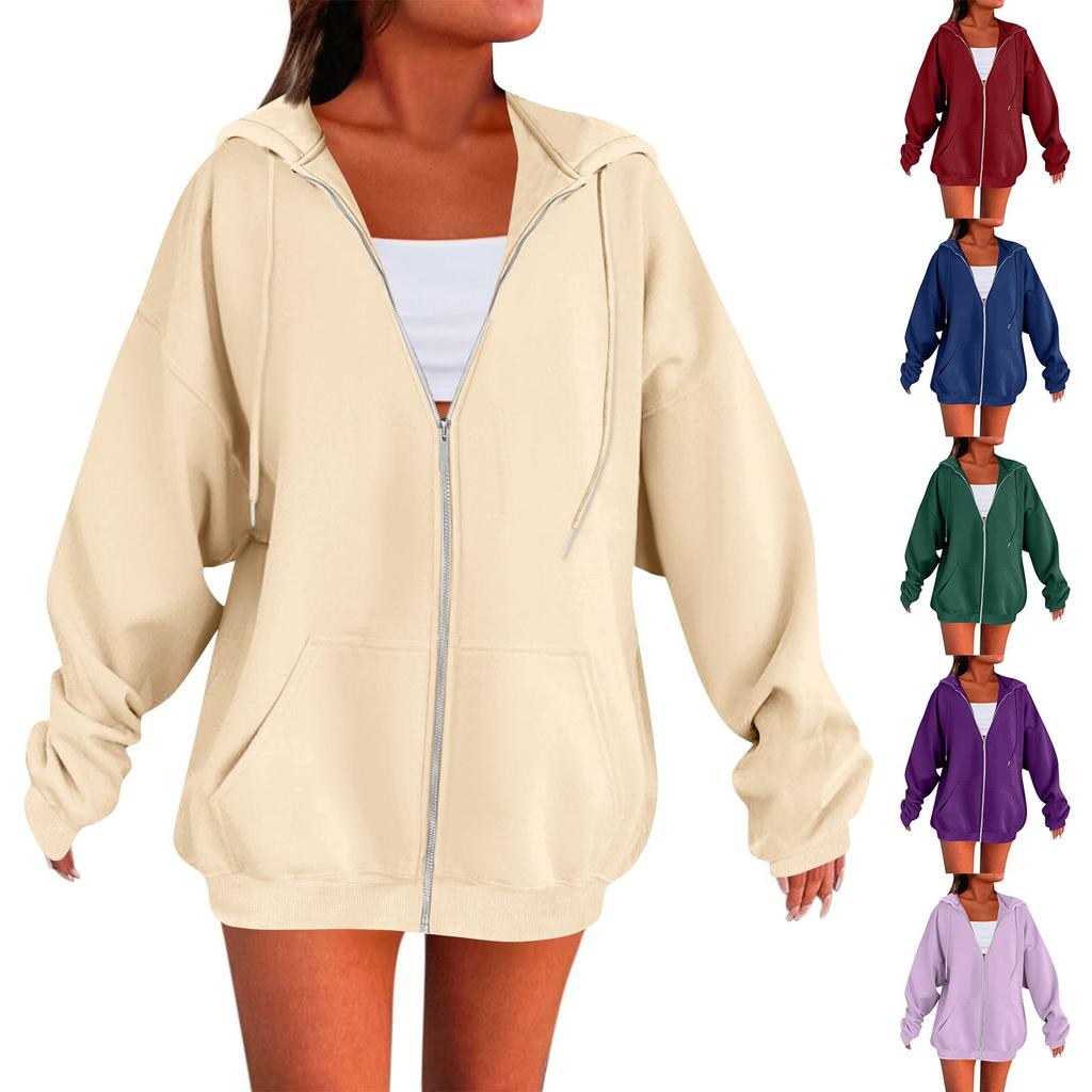 Women's Solid Color Zipper Sweatshirt Tops Daily Casual Jacket