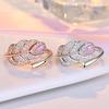 Artistic Leaf Feather Ring with Zircon Inlay - Japanese & Korean Style
