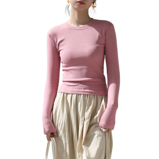 Женская футболка с круглым вырезом и длинным рукавом, облегающая футболка, однотонная, легкая, универсальная, топы, одежда для отдыха