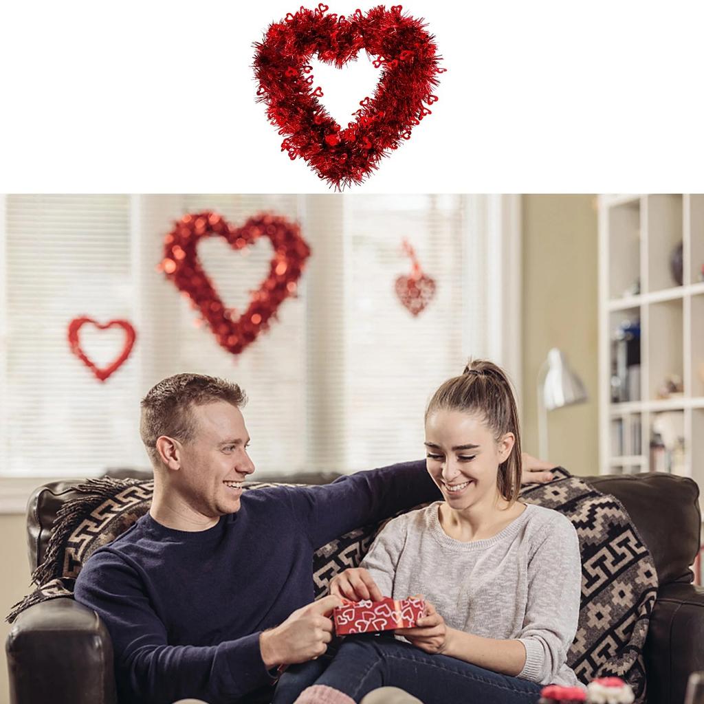 Венок в форме сердца, цветочная гирлянда из искусственных роз, венок на дверь для украшения дома, свадьбы, Дня святого Валентина, красный, 12 дюймов
