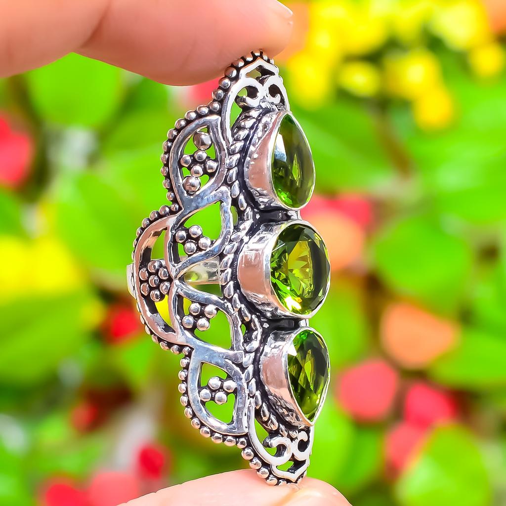 Peridot Gemstone Handmade 925 Sterling Silver Jewelry Ring Size 6.5 I5z24