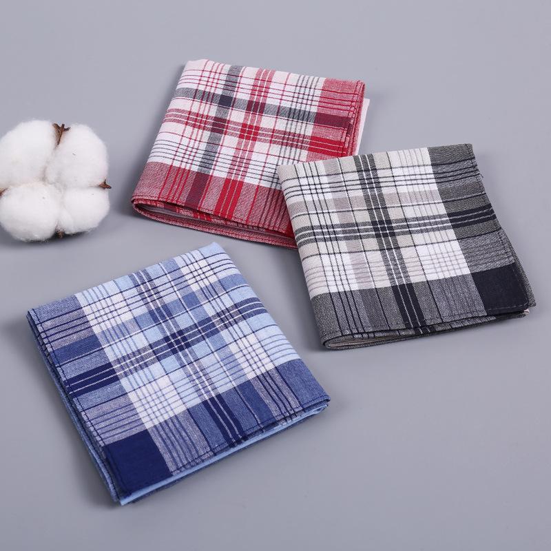 3Pcs/set Fashion Plaid Stripe Pocket Square Handkerchiefs For Old Men Classic Soft Cotton Suit Pocket Square