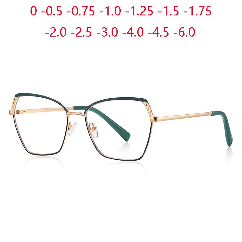 0 -0.5 -0.75 To -6.0 Metal Steampunk Hexagon Prescription Glasses Myopia Blue Light Blocking Student Dioptric Glasses Women