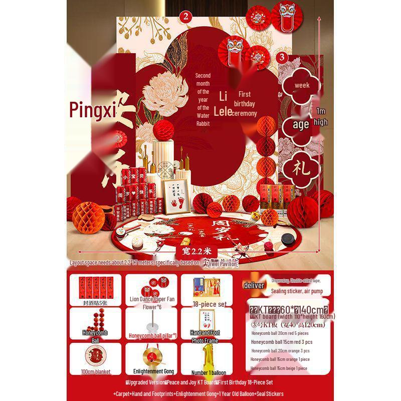 First Birthday Wall Decoration Kit for Boys & Girls - Complete Zhua Zhou Props & KT Board Set