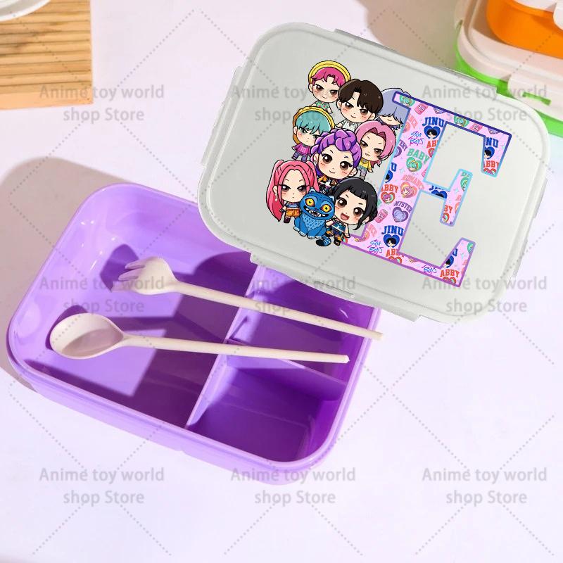 26letters KPop Demon Hunters Lunch Box Girl Boy Portable Bento Boxs Student Hermetic Food Crisper Single Layer Capacity Kid Gift