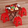 Retro Mini Kitchen Toy Dining Table Square Table Round Table Stool Eating Play Doll House Small Ornament Children'S Play House