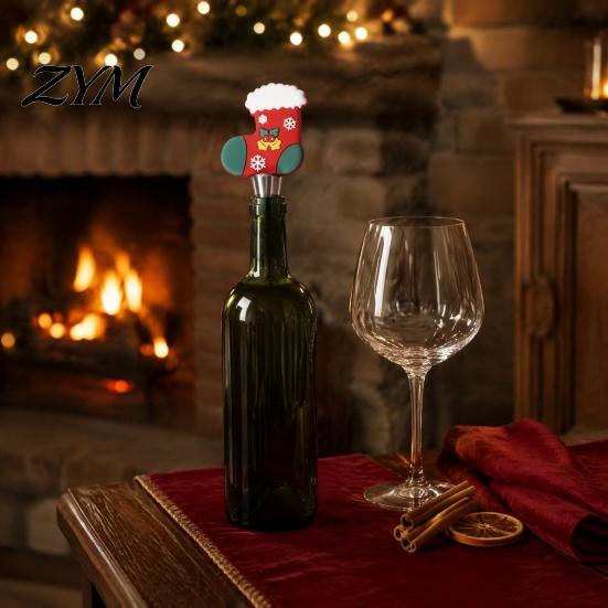 Christmas Bottle Sealers Wine Stopper, Stainless Steel Reusable Cork, Decorative PVC Cartoon Leakproof Closures Toppers Design, Airtight Sealing Plugs